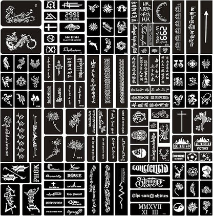 Temporary Tattoo Stencils, 20 Sheets Henna Tattoo Stencil Kit for Women Girls Kids and Boys Face Body Paint DIY Art Reusable Glitter Tattoo Stencils Pack Scorpion Monkey