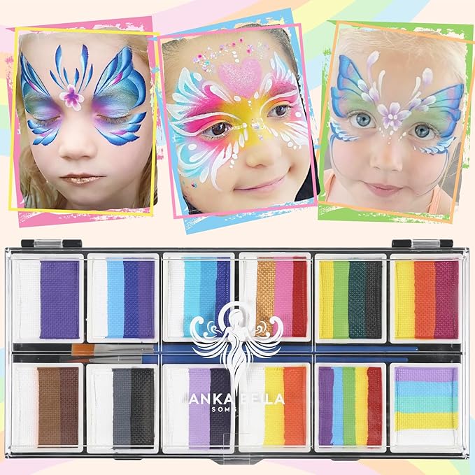 Professional Face Painting Kit for Kids,12X10gm Water Based Split Cake Face Paint with Stencil & Brushes,Hypoallergenic & Non-Toxic,Gift for Birthday Parties/Halloween/Carnival