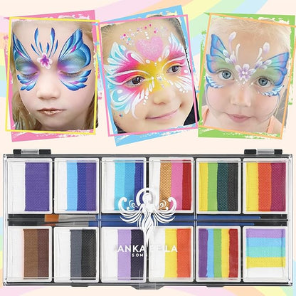Professional Face Painting Kit for Kids,12X10gm Water Based Split Cake Face Paint with Stencil & Brushes,Hypoallergenic & Non-Toxic,Gift for Birthday Parties/Halloween/Carnival