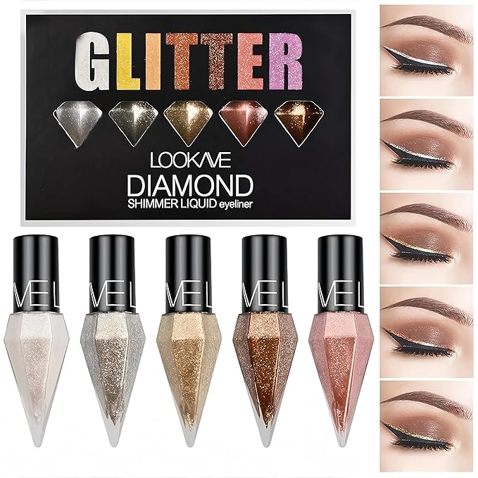 5 Pcs Glitter Eyeliner Liquid Eyeshadow Diamond Colorful Set with Shimmer and Waterproof for Gift Eye Glitter Makeup (Type A)