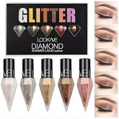 5 Pcs Glitter Eyeliner Liquid Eyeshadow Diamond Colorful Set with Shimmer and Waterproof for Gift Eye Glitter Makeup (Type A)