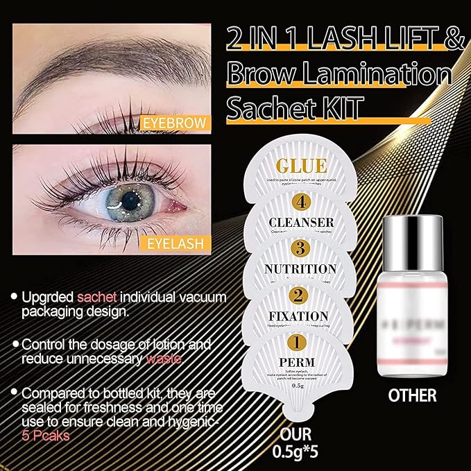 Lash Lift Kit, Sachet Eyelash Perm Kit, 2 In 1 Lash Brow Lamination Kit, Semi-Permanent Eyebrow Eyelash Lifting Curling Perming Professional for Salon DIY at Home by DONG RHYME