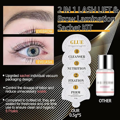Lash Lift Kit, Sachet Eyelash Perm Kit, 2 In 1 Lash Brow Lamination Kit, Semi-Permanent Eyebrow Eyelash Lifting Curling Perming Professional for Salon DIY at Home by DONG RHYME