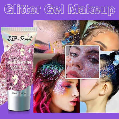 Body Face Chunky Glitter Gel - Face Sparkles Glitter Gel Makeup for Singer Concerts Disco Festival Rave Accessories 30ml Chunky Sequins Mermaid Face Body Hair Glitter Gel (White&Silver&Pink)