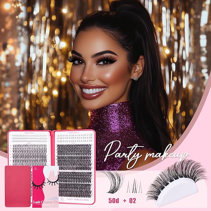 Lash Clusters - Lash Clusters with Bottom Lashes Lash Clusters Lash Extension Kit 30D40D50D60D Fluffy Wispy EyeLash Clusters D Curl No Adhesives Included