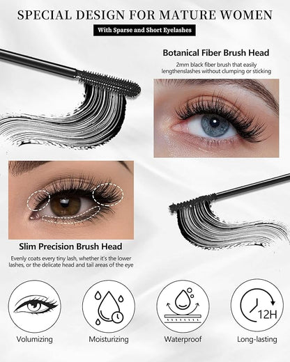 Mascara Eyeliner Pen Kit-2Pcs Longlasting Waterproof Mascara Eye Liner Pencil,Volume and Length Curling rimel de pestañas Liquid Eyeliner,Mother's Day Makeup Gift for Older Women 60 Plus-Set 01