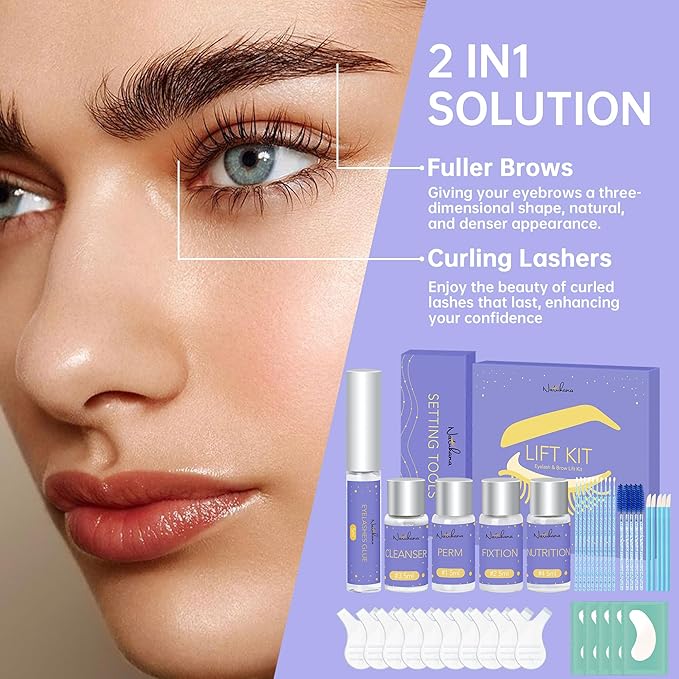 Lash Lift Kit and Eyebrow Lamination Kit,Instant Eyelash Curling Lash Extension Set,Semi-Permanent Eyelash Curling Perming,Suitable for Beginner,Professional,DIY Home or Salon