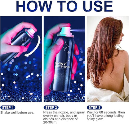 Body Glitter Spray for Hair and Body, Hairspray for Clothes, Long-Lasting Body Shimmer Spray Suitable for Stage, Festival Rave and Makeup Prom 2.11 Fl Oz