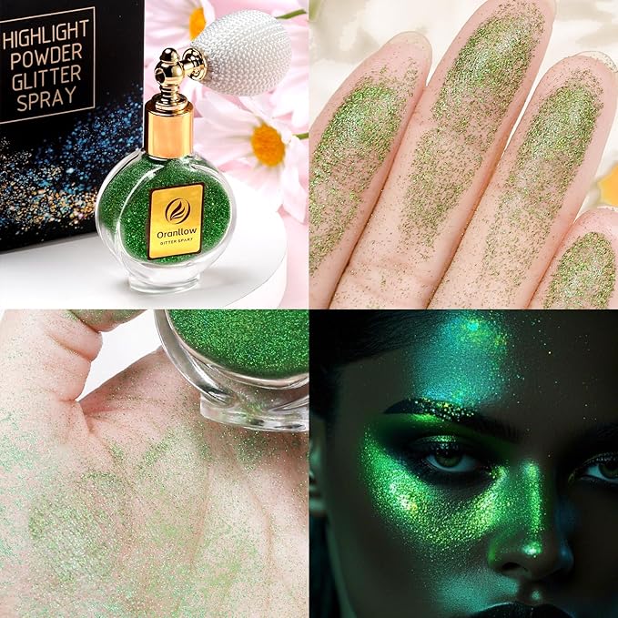 Green Body Glitter Spray - Holographic Shimmer Spray Powder Sparkle for Hair and Body, Face, Clothes, Nail Art Crafts Design, Halloween and Easter Festival Makeup
