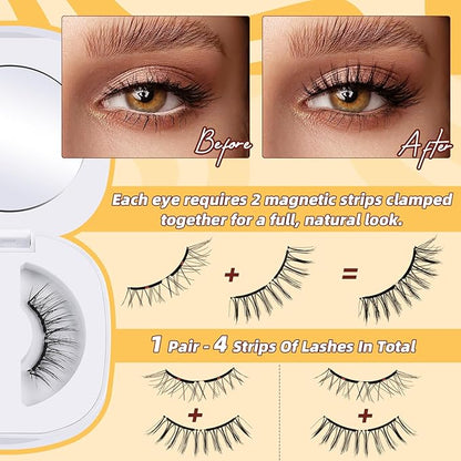 QUEWEL Soft Magnetic Eyelashes, Reusable No Glue Needed Magnetic Eyelashes Kit with Applicator Lash Clusters Kit without Eyeliner Easy to Wear and Remove (G-RC01)