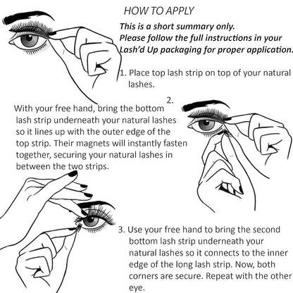 Lash'd Up Magnetic Eyelashes Without Eyeliner 3 Magnets (Can also be worn as Dual Magnets) Full Eye Snap-on Set Soft Faux Silk Vegan (Very Natural)