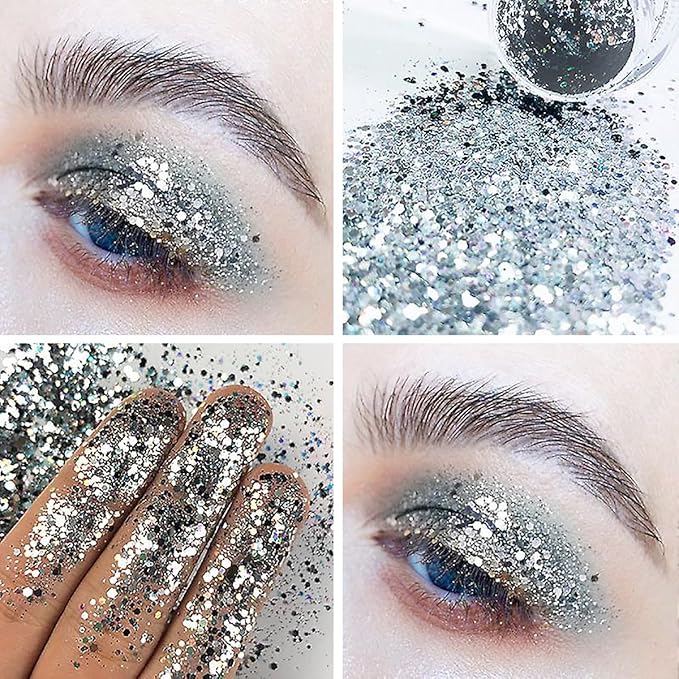 Chunky Fine Mixed Glitter,Set of 45 Colors,Holographic Glitter for Epoxy Resin DIY Craft,Nail Art,Face Eye Hair Make up,Iridescent Flake Chunky Sequin for Slime Jewelry Tumbler Making