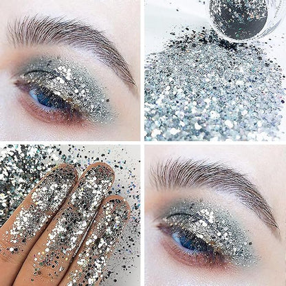Chunky Fine Mixed Glitter,Set of 45 Colors,Holographic Glitter for Epoxy Resin DIY Craft,Nail Art,Face Eye Hair Make up,Iridescent Flake Chunky Sequin for Slime Jewelry Tumbler Making