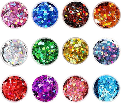 12 Assorted Colors 3mm Holographic Extra Chunky Hexagon Glitter for Craft, Epoxy Resin,Extra Chunky Laser Sequin Glitter for Body and Nail Art