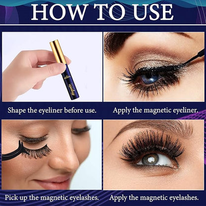 Menaka Magnetic Eyelashes Natural Look, Wispy short Magnetic Lashes with Eyeliner Kit, 4 Tubes of Magnetic Liner Upgraded Waterproof,Long Lasting. Reusable False Eyelashes Easy to Apply,10 Pairs