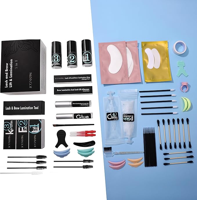 Lash Lift Brow Lamination Kit 7 Minutes Perm Lash Rapid Eyelash Perming Kit with Silicone Shield & Tool Durable Lash Lifts Curling Lash 6 Week Full Eyebrow Lamination Set DIY at Home Easily