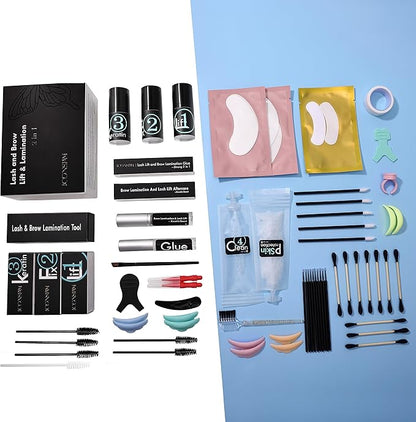 Lash Lift Brow Lamination Kit 7 Minutes Perm Lash Rapid Eyelash Perming Kit with Silicone Shield & Tool Durable Lash Lifts Curling Lash 6 Week Full Eyebrow Lamination Set DIY at Home Easily