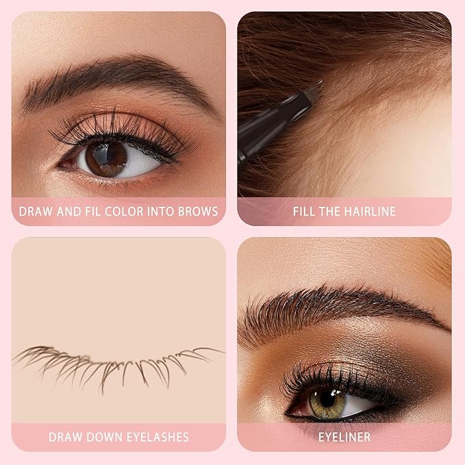 4 Tiped Microblading Eyebrow Pen 2 in 1 Waterproof Eyebrow Pencil Waterproof Eyebrow Kit Double Head Brown Eyebrows Eyebrow Microblading Pen natural Long-Lasting