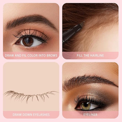 4 Tiped Microblading Eyebrow Pen 2 in 1 Waterproof Eyebrow Pencil Waterproof Eyebrow Kit Double Head Brown Eyebrows Eyebrow Microblading Pen natural Long-Lasting