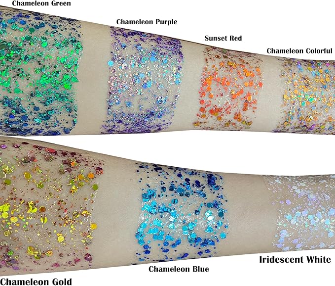 MEICOLY Chameleon Blue Body Glitter,Chunky Face Glitter Gel,Color Changing Mermaid Singer Concerts Glitter,Sparkling Glitter for Face Body Hair,Halloween Festival Party Glitter Makeup,50ml