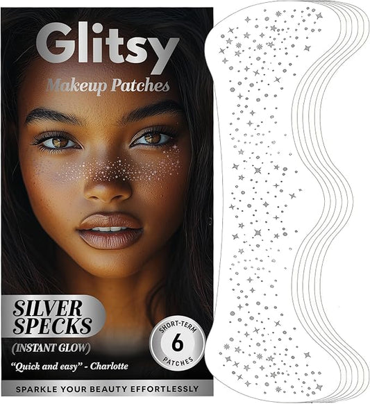 Makeup Patches, Instant Glow Cosmetic Face Glitter, Cute maquillage Accessories for Women, Facial Makeup Glitters, Bachelorette Party Mask, Waterproof Glitter Speckles for Face (Silver)