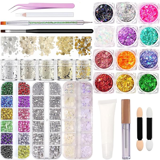 Hair Face Gems Rhinestones with Makeup Glue, Body Face Glitter Gel