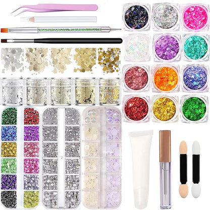 Hair Face Gems Rhinestones with Makeup Glue, Body Face Glitter Gel