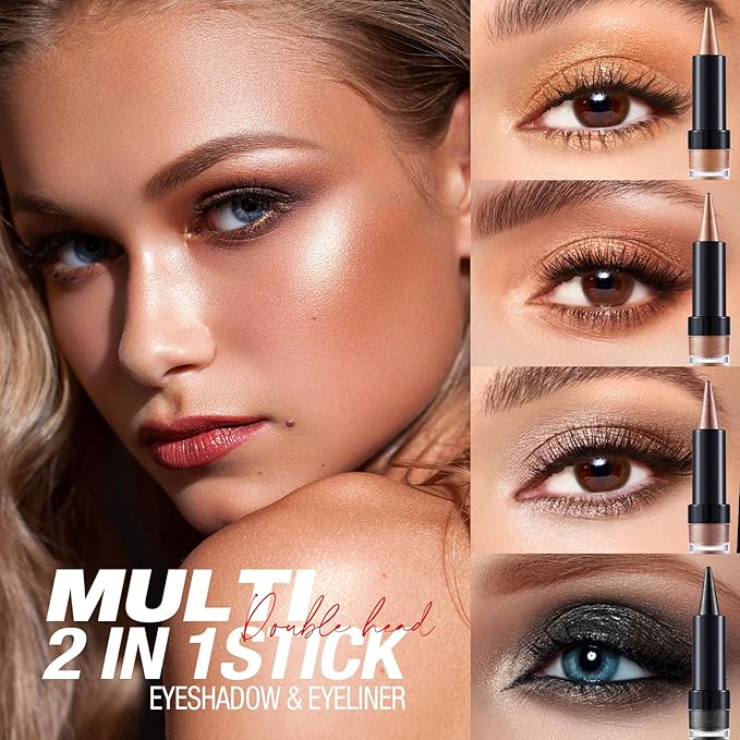 2-in-1 Gradient Eyeliner & Eyeshadow Stick Combo, Shimmer & Matte Cream Eyeshadow Pencil, Waterproof & Smudge-Proof, Long-Lasting Eye Makeup, Metallic & Neutral Shades (#08 Lilac Bloom)
