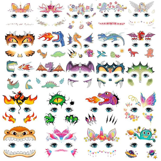 EMOME Face Tattoos for Kids - 48 Sheets Party Pack, Face Paint Tattoos Makeup for Boys and Girls Birthday Party Supplies Games, Face Tattoo Stickers for Kids Party Favors Goodie Bag Stuffers