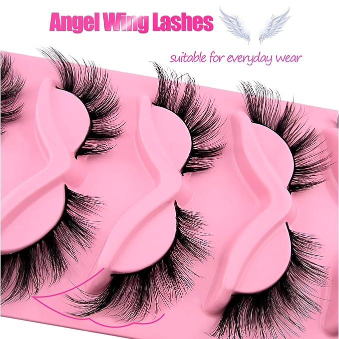 Fox Eye Lashes Wispy Eyelashes 21mm Long Cat-Eye Lashes Angel Wing Lashes Faux Mink False Eyelashes Natural Look 5 Pairs pack(XF03)