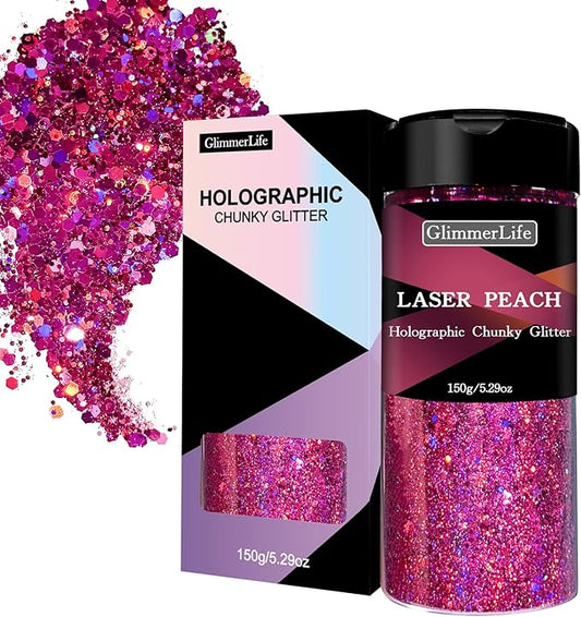 GlimmerLife Red Glitter, 150G/5.29OZ Glitter, Holographic Sequin Flake Bulk for Crafts, Craft Glitter for Resin, Mixed Chunky Fine Flakes Iridescent Nail Glitter Fe for Body, Face, Tumblers