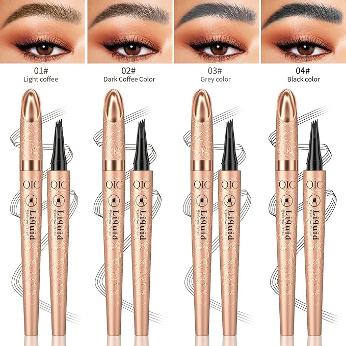 Eyebrow Pencil with 4 Tip Micro Head, Liquid Eyebrow Microblading Pen, Eyebrow Pen Micro 4 Point Brow Pen Long-Lasting Waterproof & Smudge-proof Natural Eyebrow Makeup (#1 Light Brown)