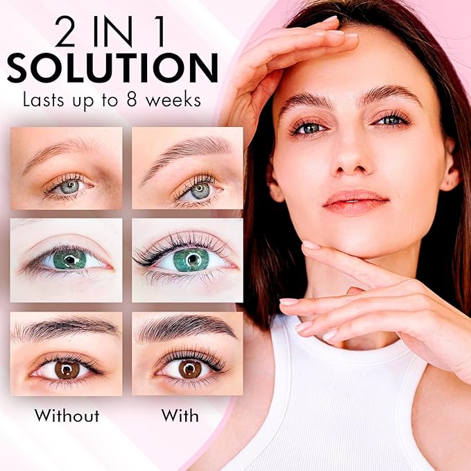 Lash Lift Kit & Eyebrow Lamination Kit, 2-in-1 Solution, At Home Brow Lamination Kit, Beginner/Professional, Eyelash Lift Kit, Lasts 6-8 Weeks, 15 Applications, DIY Brow + Lash Perm Kit