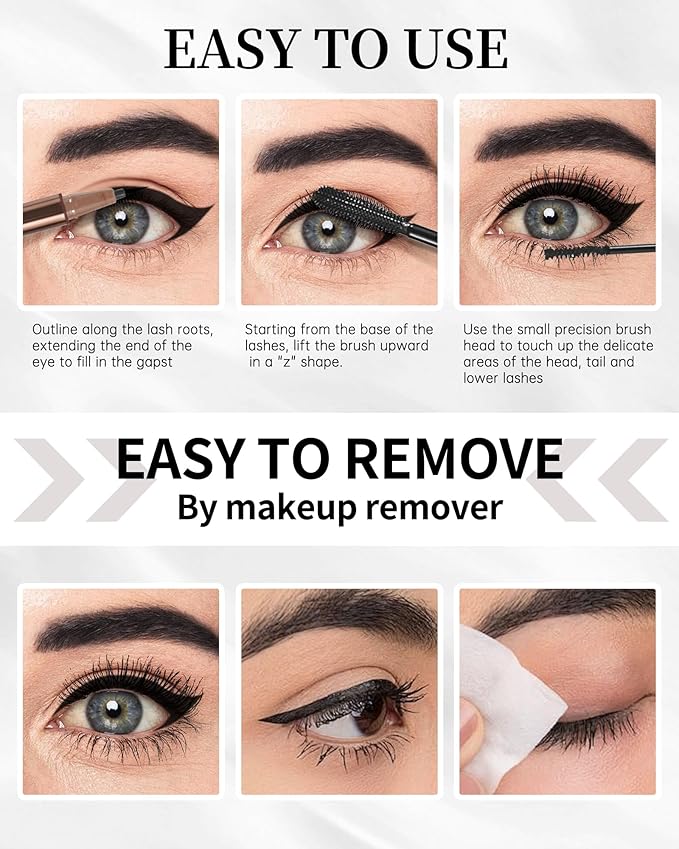 Mascara Eyeliner Pen Kit-2Pcs Longlasting Waterproof Mascara Eye Liner Pencil,Volume and Length Curling rimel de pestañas Liquid Eyeliner,Mother's Day Makeup Gift for Older Women 60 Plus-Set 01