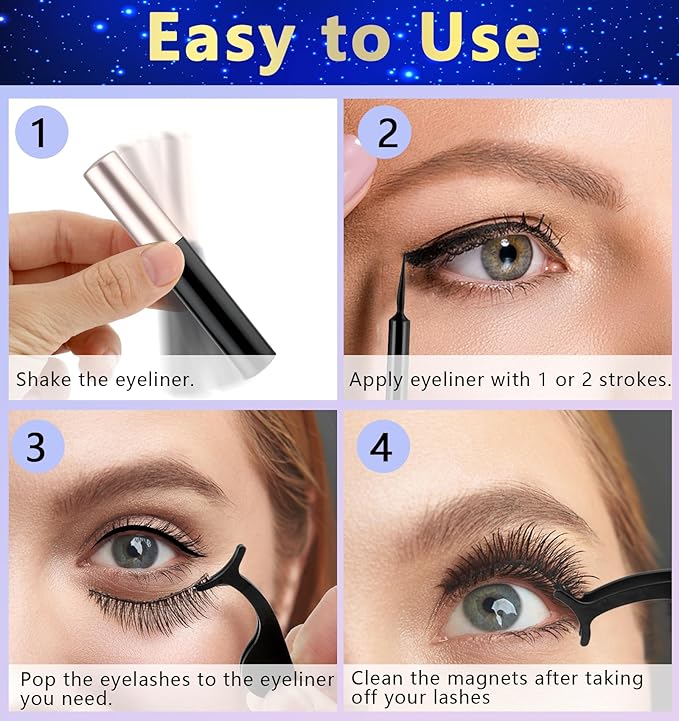 Magnetic Natural Eyelashes, 7 Pairs 10 Magnets Reusable Magnetic Eyelashes with Eyeliner - Different Lengths DIY at Home