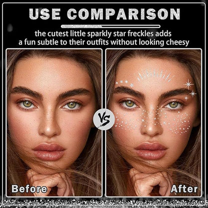 20 Sheets Glitter Freckles Face Tattoo Silver Glitter Freckles Temporary Face Tattoos Makeup Patches,Face Glitter Patches,Face Glitter Freckles Tattoos for Women