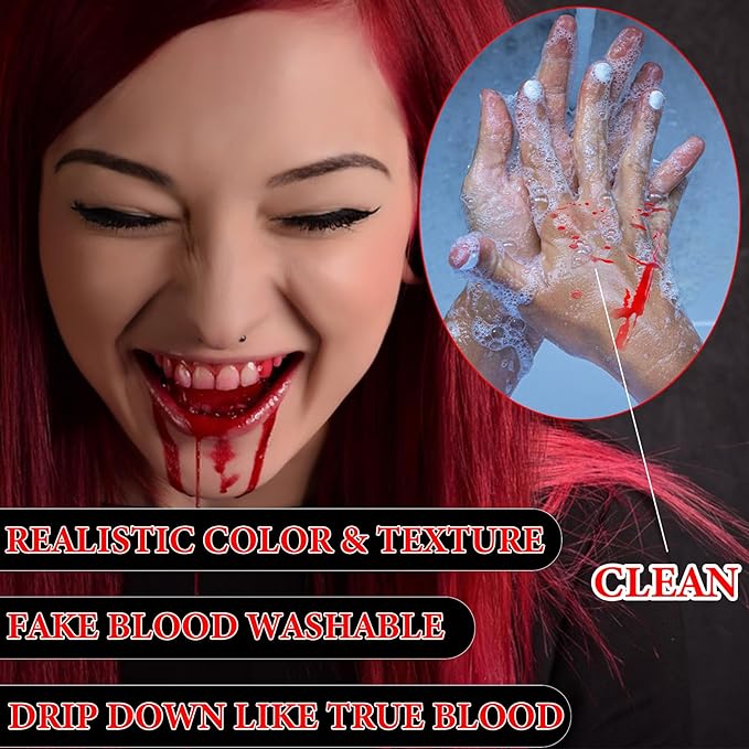 Halloween Fake Blood Spray,Blood Splatter Realistic Liquid Fake Blood Washable,Fake Blood for Clothes,Special Effects SFX Makeup Kit for Zombie Bride,Vampire,Monster SFX Scary Clown Dress Up