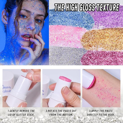 DAGEDA Body Glitter Stick,Face Glitter Gel Mermaid Sequins Glitter for Hair Nail,Chunky Glitter Eyeshadow for Rave Accessories Stage Halloween Festival Makeup(Purple Glitter)