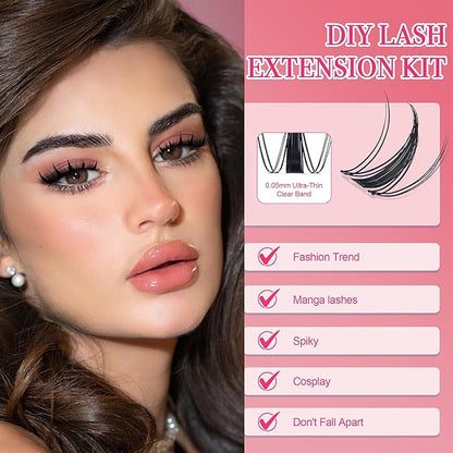 Lash Clusters - Lash Clusters Kit Mix Manga Lases 432pcs Eyelash Clusters Spiky Lases Clusters DIY at Home No Glue Included