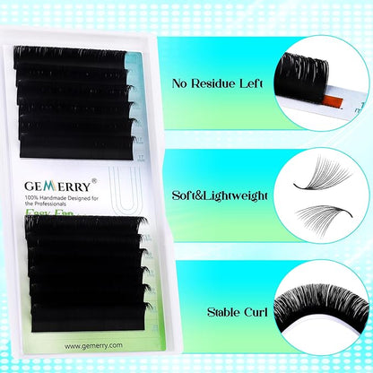 GEMERRY Lash Extension Easy Fan Lash Extensions Rapid Blooming 03 05 07 C/D Curl 8-20mm Volume Lash Extensions Mixed & Single Length Tray Self Fanning Eyelash Extension(0.07-C-15-20)
