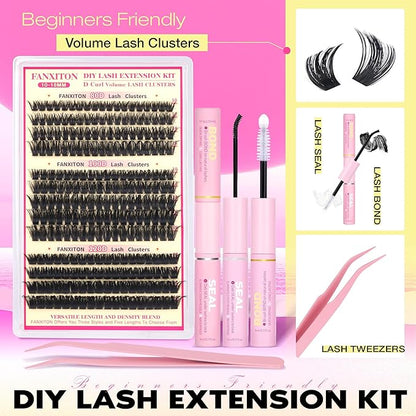 D Lash Clusters Kit Thick Lash Extension Kit Volume Lash Clusters 80D+100D+120D Eyelash Clusters Kit 10-18mm Individual Lashes with Bond and Seal by FANXITON