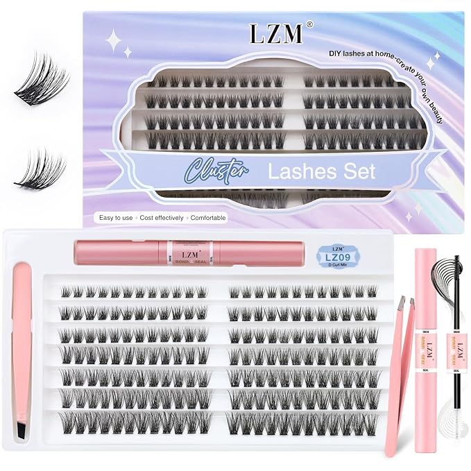 LZM False eyelashes Lash Clusters Natural Look DIY Cluster Eyelash Extensions Kit Individual Lashes Cluster Extensions Kit with Lash Bond and Seal
