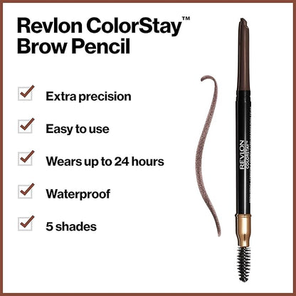 Revlon Eyebrow Pencil, Colorstay Eye Makeup with Eyebrow Spoolie, Waterproof, Longwearing Angled Precision Tip, 220 Dark Brown, 0.01 Oz