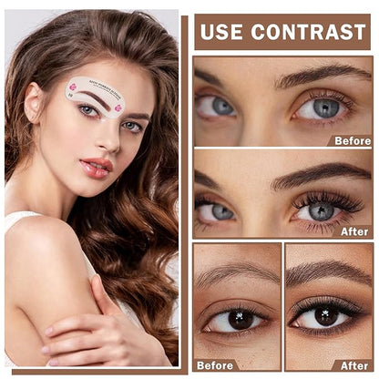 Eyebrow Stamp Stencil Kit Eye Brow Stencil Kit Brow Stamp Kit Long Lasting Waterproof Eyebrow Makeup Powder Kit with 24 Reusable Eyebrow Stencils - 03 Skin Color&Brown&Gray Black