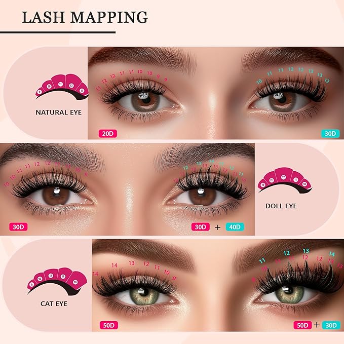 Lash Clusters - Lash Clusters Kit Lash Extension Kit with Lash Bond and Seal Cluster Eyelash Extensions Eyelash Clusters 20D30D40D50D-0.07D Lashes Clusters Eyelash Extension Kit DIY at Home Eyelashes