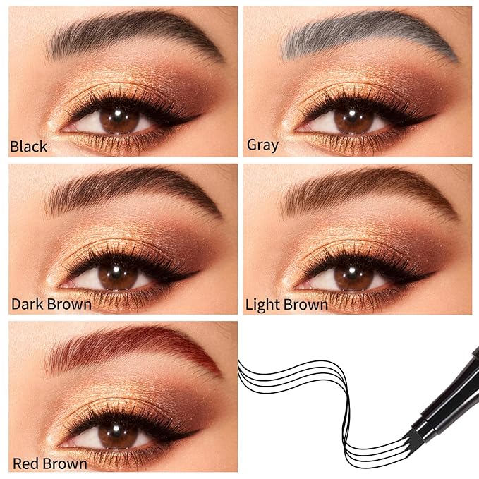 Magic Eyebrow Pencil, 2024 New 3D Microblading Waterproof Eyebrow Pencil, Natural Makeup Fine Stroke Magic Eyebrow Pencil with 4 Micro-Fork Tip for Women(Black)
