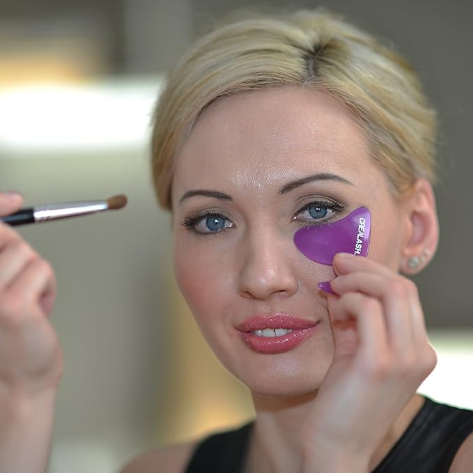 Original CreaLash Eye Shadow & Mascara Applicator - Upper & Lower Eyelash Tool for Applying Makeup - Helps Shield Face, Skin From Smears - 1 Reusable Purple Stencil, 6 Disposable Gray