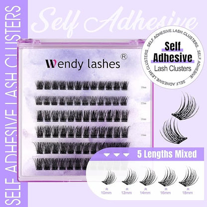 Self Adhesive Eyelashes Kit DIY Eyelash Extension Reusable Adhesive Eyelashes Press On Falsies No Glue No Remover Needed Self Stick Cluster Lashes and Tweezers(C02-0.07D Kit,10-18mm)