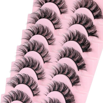 Ahrikiss Russian Strip Lashes D Curl False Eyelashes Fluffy Wispy Faux Mink Lashes 10 Pairs Pack (D07)