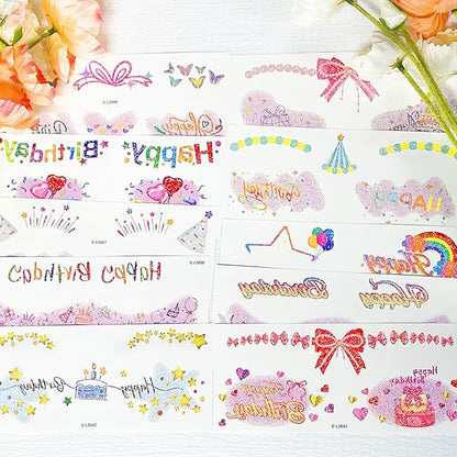 37 PCS Glitter Birthday Party Temporary Face Tattoo For Kids Fake Tattoos Stickers For Birthday Parties Suitable For Boys And Girls Cards Gift Party Decorations Birthday Surprises